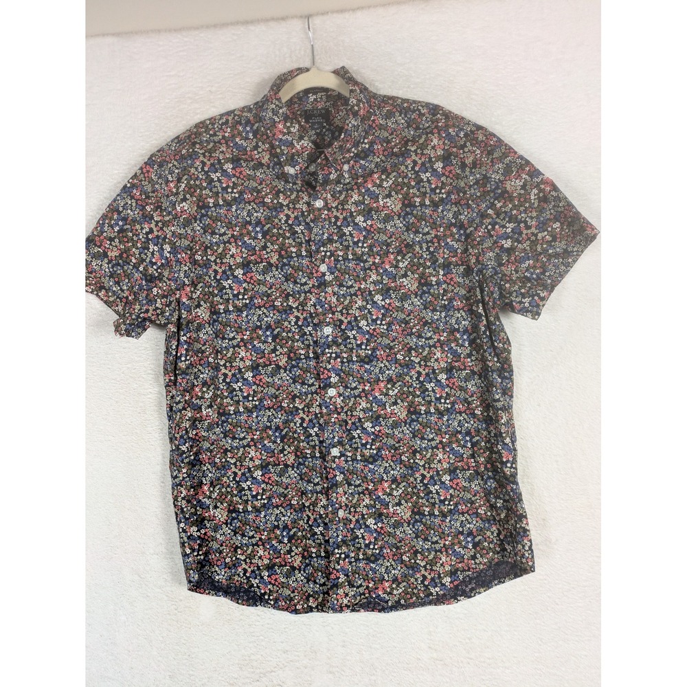 J.Crew Button Down Men's L Navy Floral Flex Washed Short Sleeve Classic Shirt